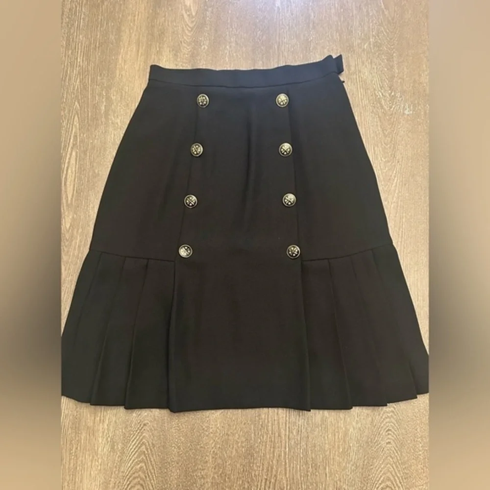 DONCASTER BLACK DOUBLE BUTTONED FLAIR BOTTOM BUSINESS SKIRT - Size 4 SKU:552 - Picture 1 of 6